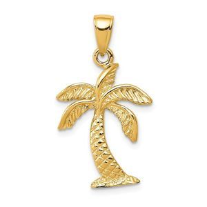 14k Yellow Gold Textured Palm Tree (15 x 28mm) Necklace - 20 In